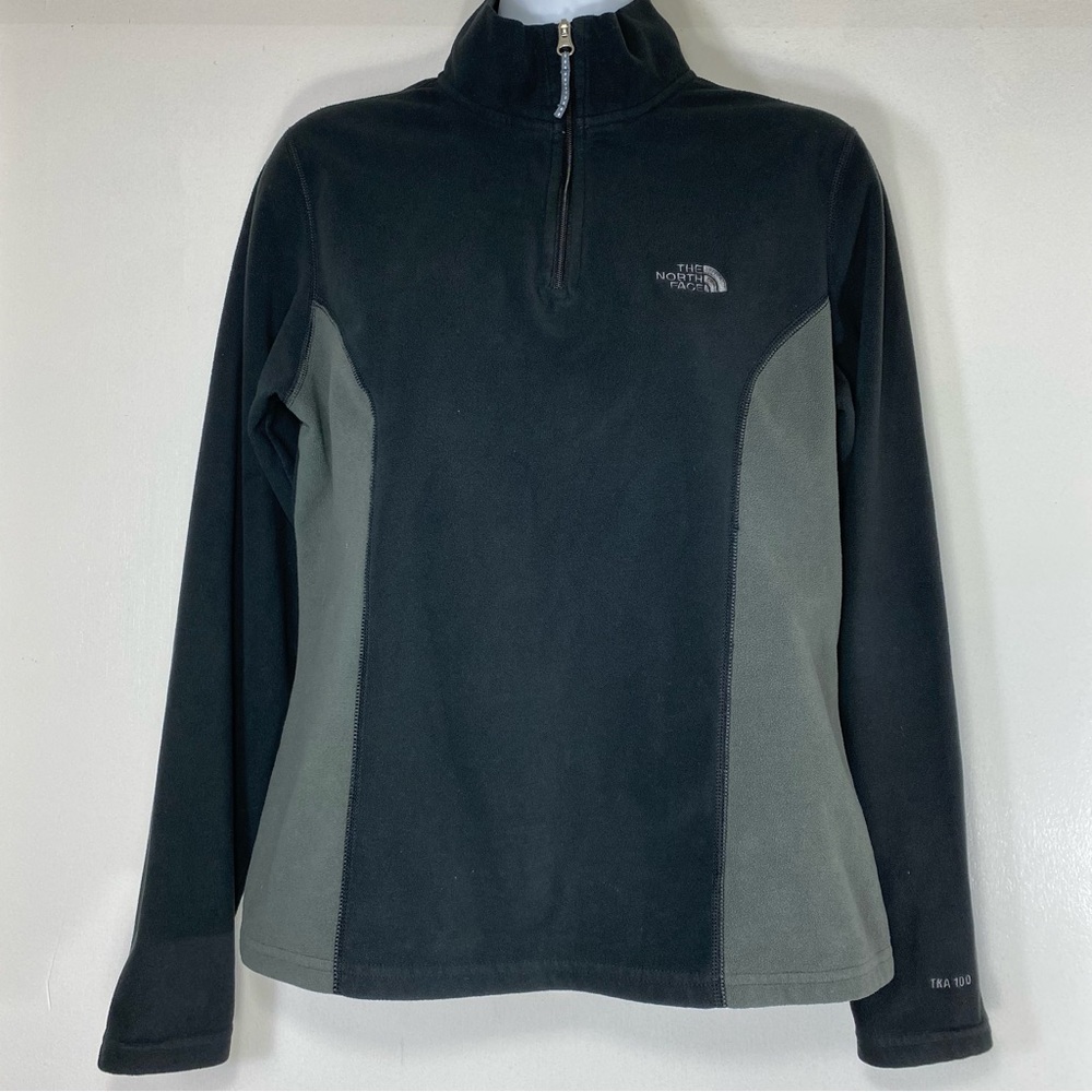 The North Face TKA 100 Black Gray Fleece 1/4 Zip Pullover Sweatshirt, M